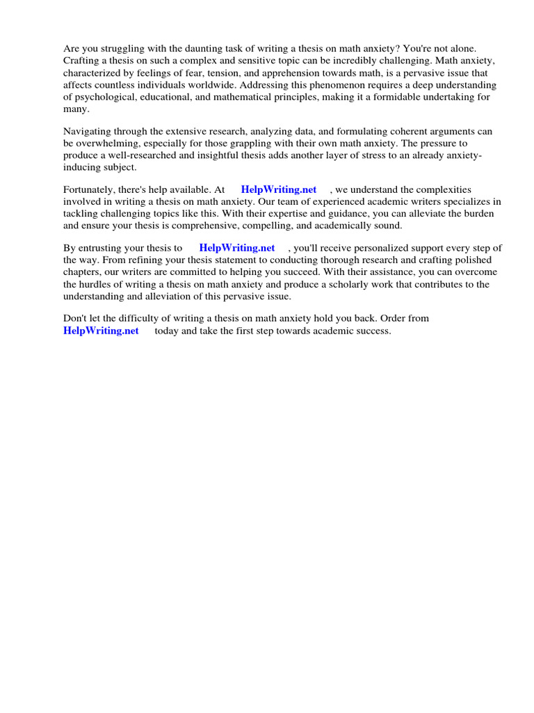 Math anxiety thesis statement download free pdf anxiety disorder