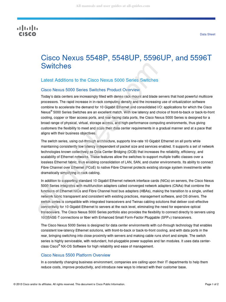 Cisco Nexus 5548p Datasheet 29 | PDF | Network Switch | Computer Network