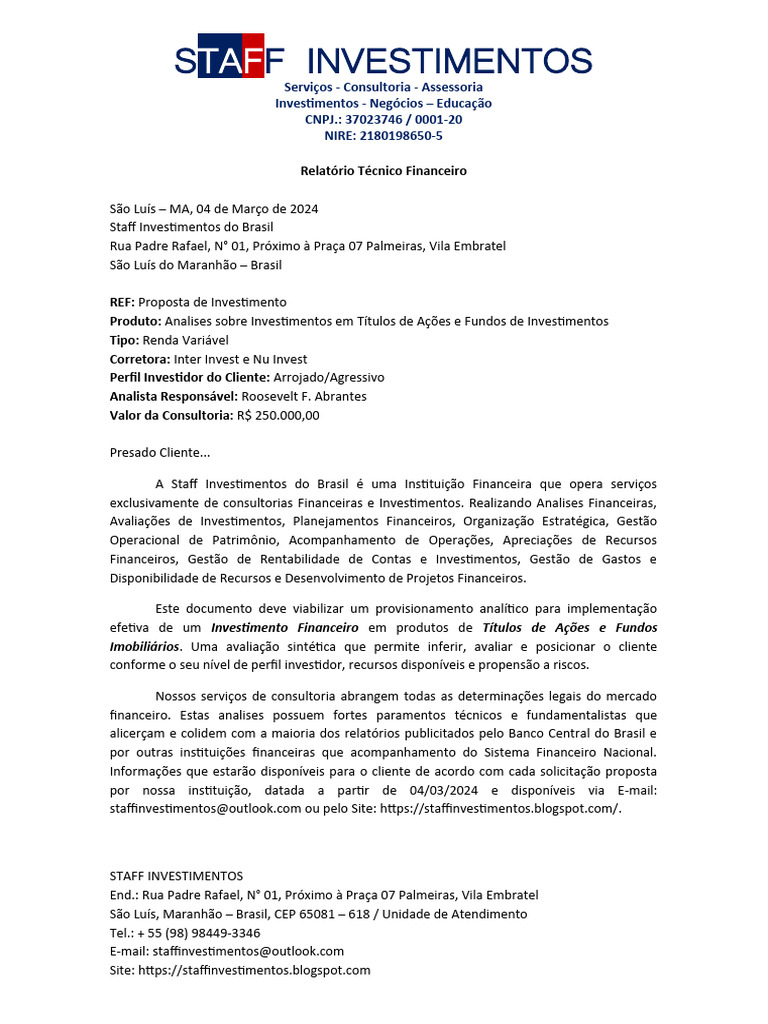 Relatorio Tecnico Financeiro 2024 | PDF