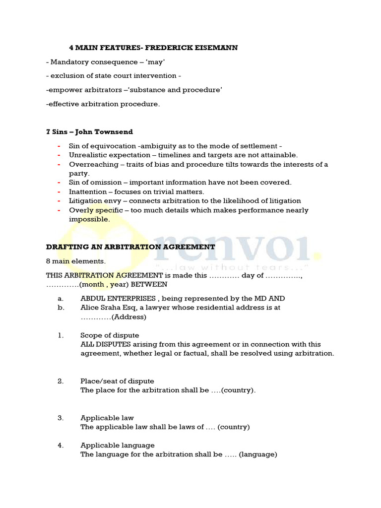 Arbitration Agreement Essentials | PDF | Arbitration | Judgment (Law)