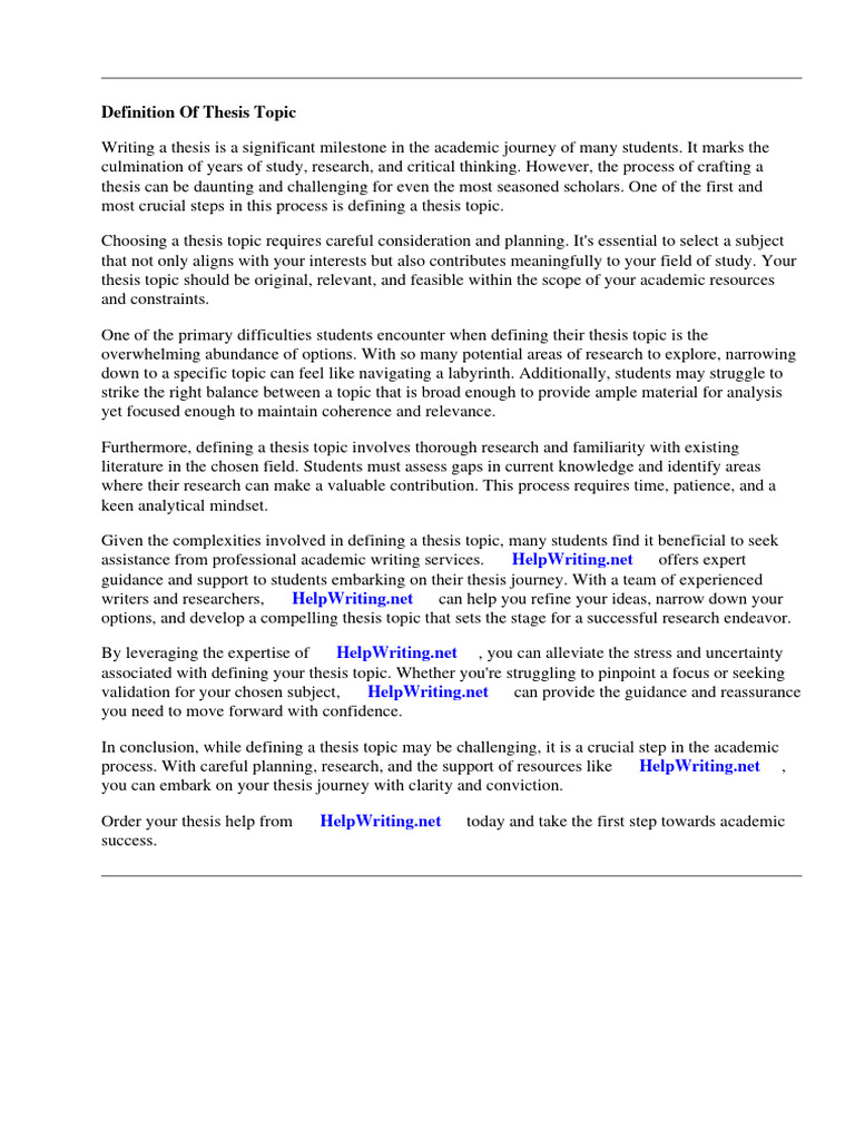 Definition of thesis topic pdf essays thesis