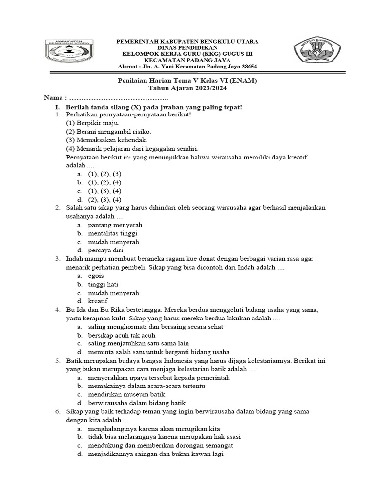 Soal PAS Tema 5 23-24 | PDF