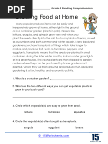 Growing Food at Home: Grade 4 Reading Comprehension