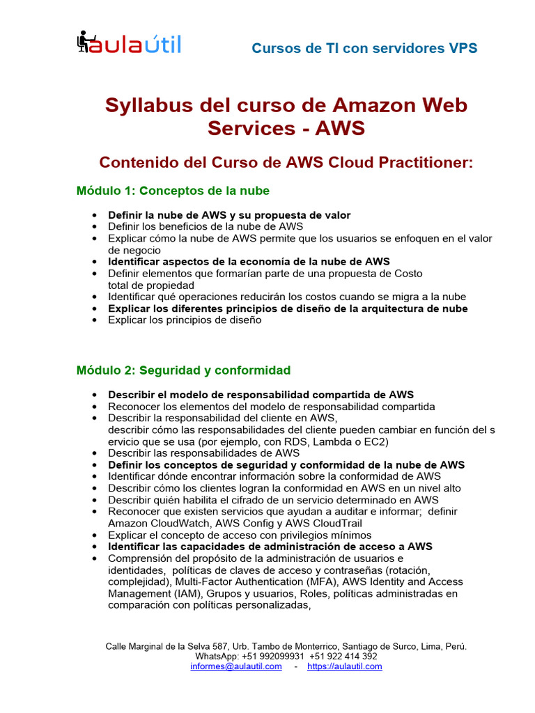 Syllabus de Amazon Web Services AWS | PDF | Servicios web de Amazon ...