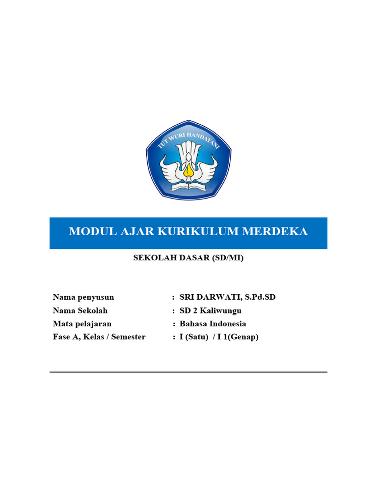 Modul Ajar Bahasa Indonesia Kelas 1 | PDF | Seni & Disiplin Bahasa
