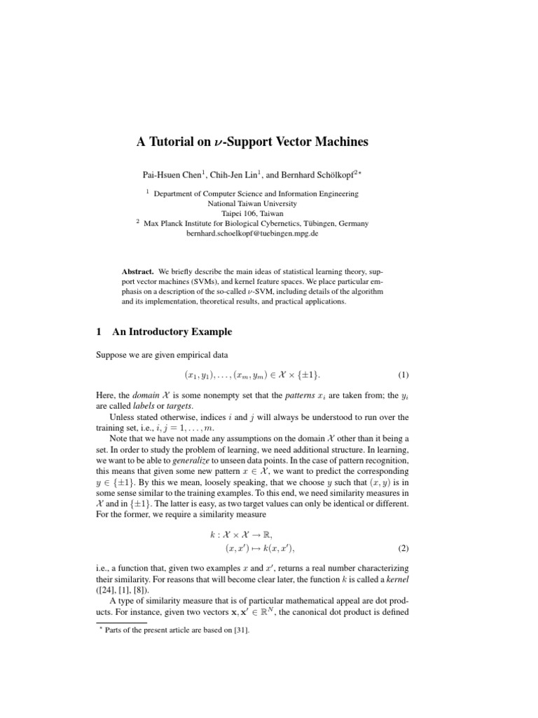 ν-Support Vector Machines Tutorial | PDF | Support Vector Machine ...