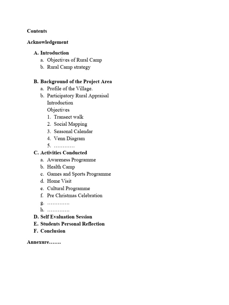Rural Camp Report Format Pdf