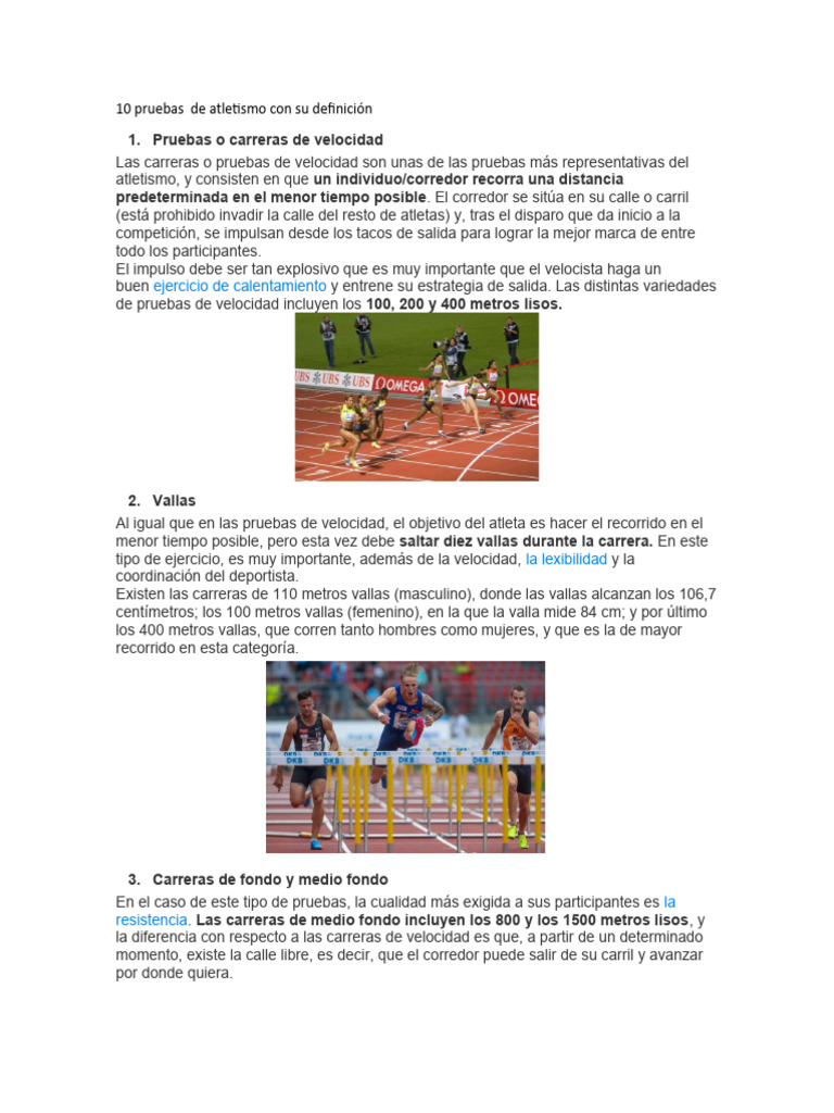 10 Pruebas del Atletismo y Definiciones | PDF | Deporte del atletismo ...