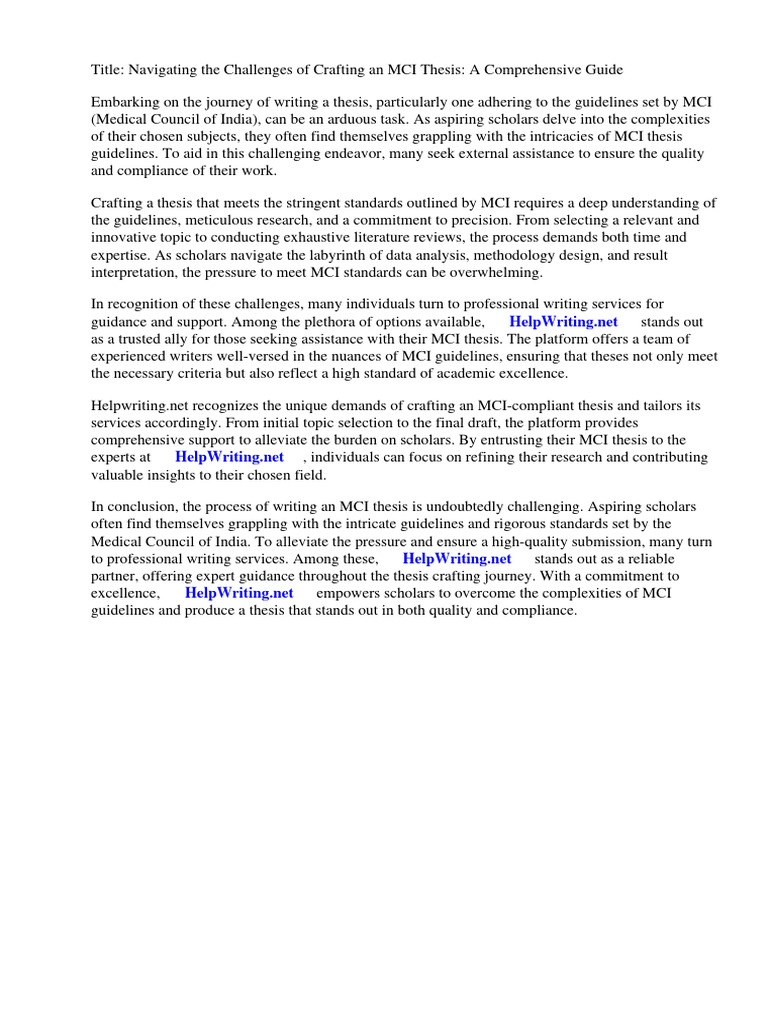 Mci Thesis Guidelines Pdf Thesis Methodology