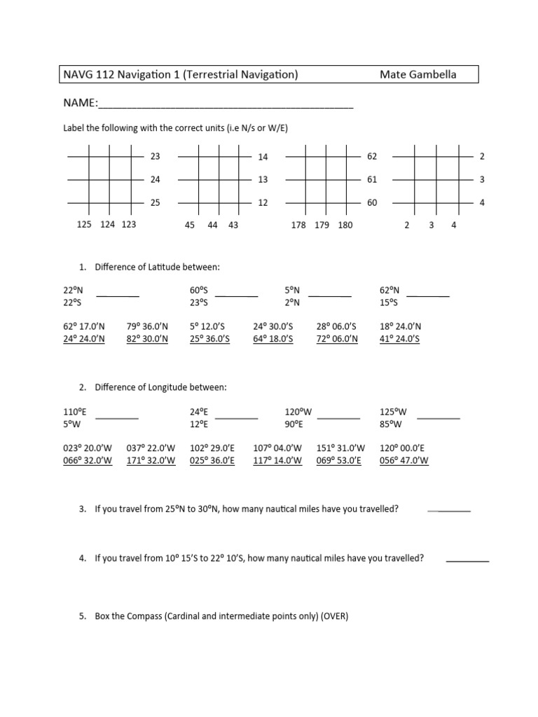 Terrestrial Navigation Exercises Guide | PDF | Science & Mathematics