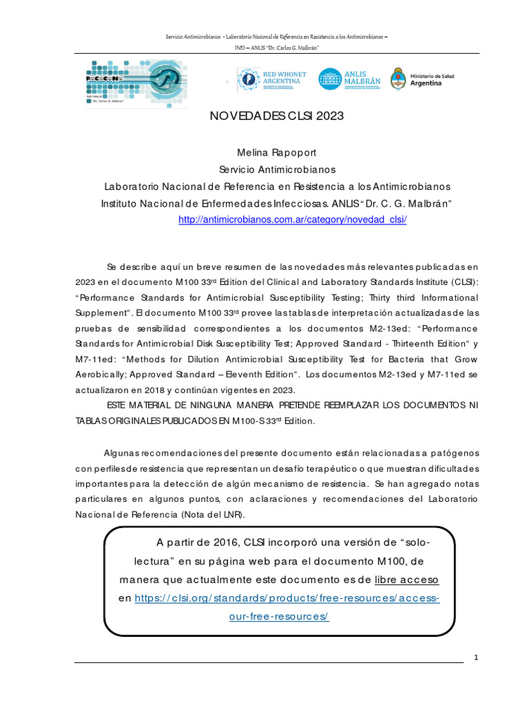 Novedades Clsi 2023 Pdf Resistencia Antimicrobiana Beta Lactamasa