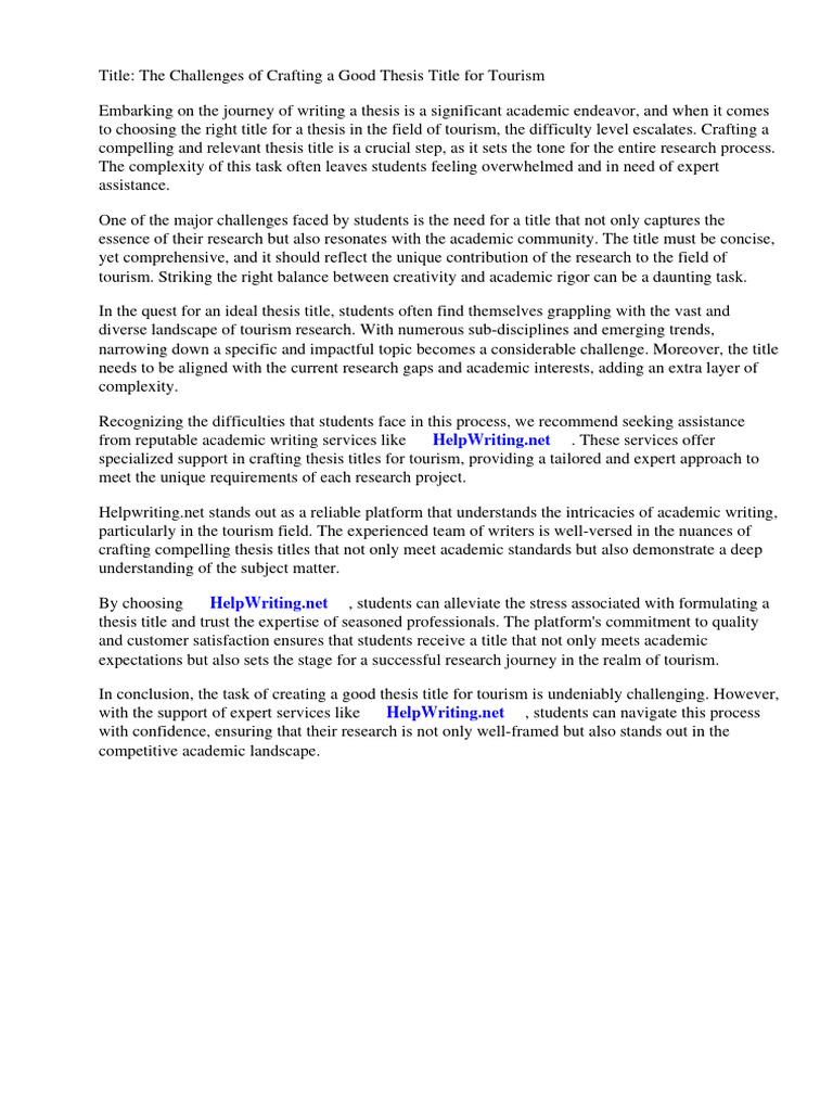 Good Thesis Title For Tourism | PDF | Tourism | Thesis