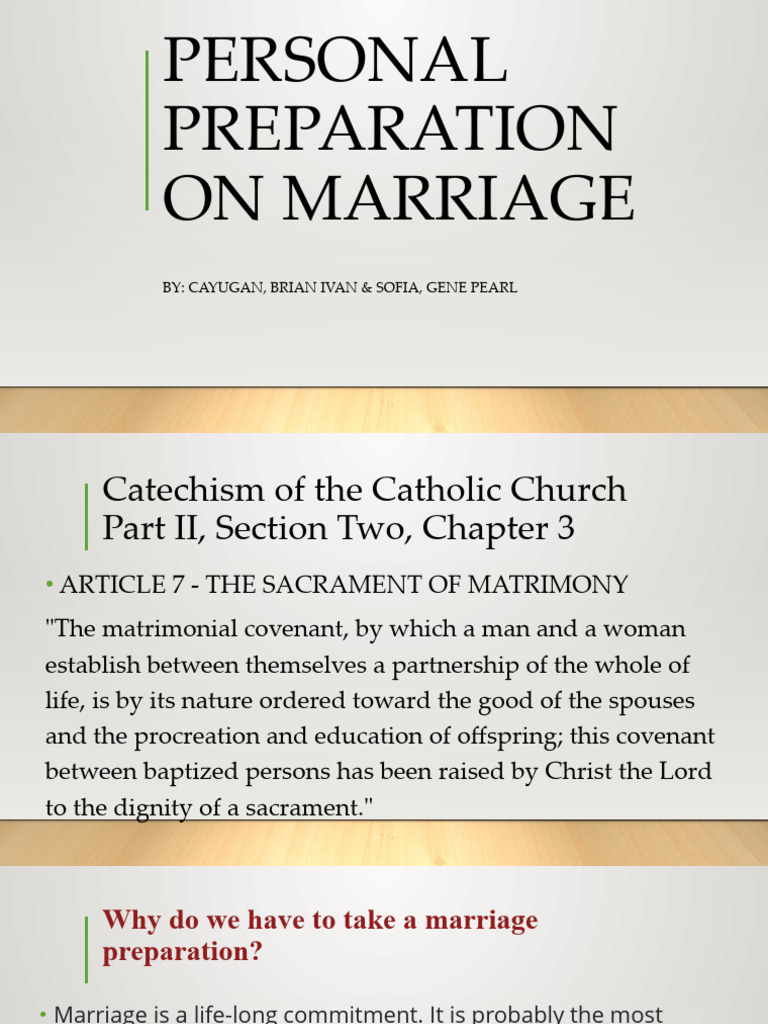 Personal Preparation On Marriage Pdf Marriage Catholic Church