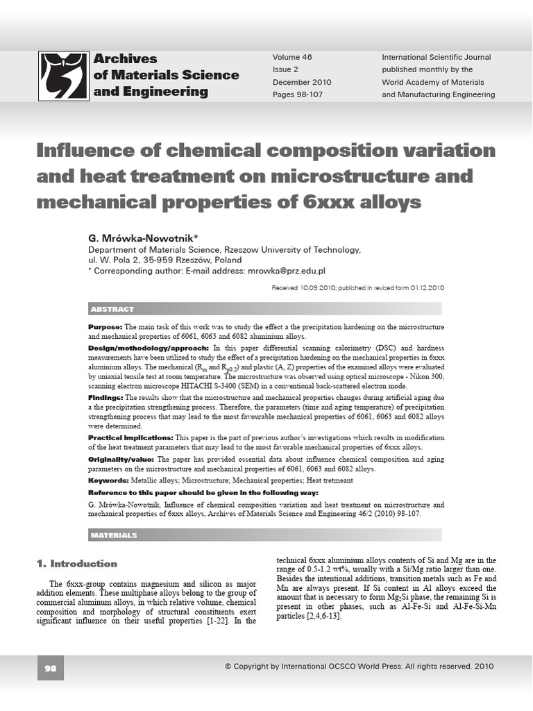 Influence of Chemical Composition Variation | PDF | Alloy | Heat Treating