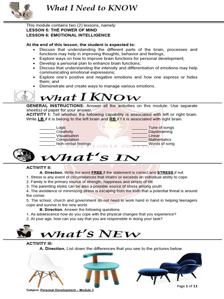Personal development module 3 pdf lateralization of brain