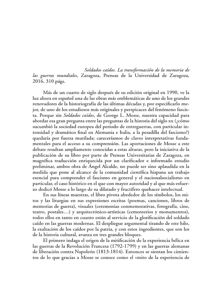 Mitos de la guerra y el fascismo en Mosse | PDF | Política