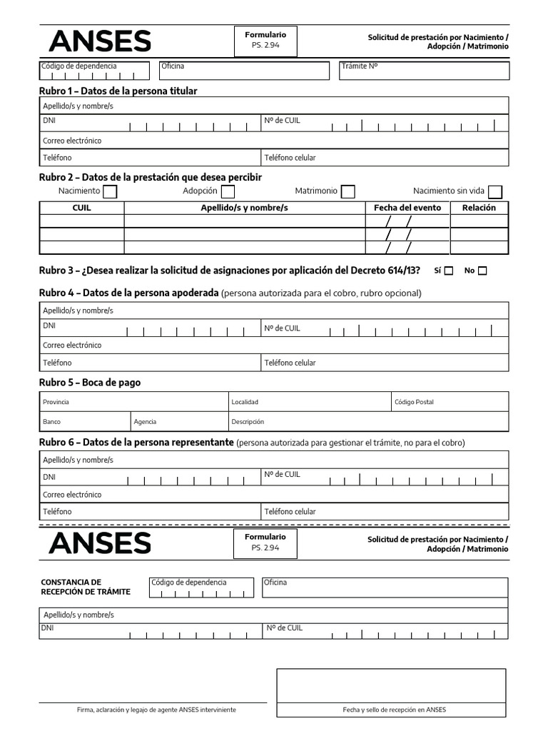 Instrucciones Formulario PS 2.94 ANSES | PDF | Instituciones sociales