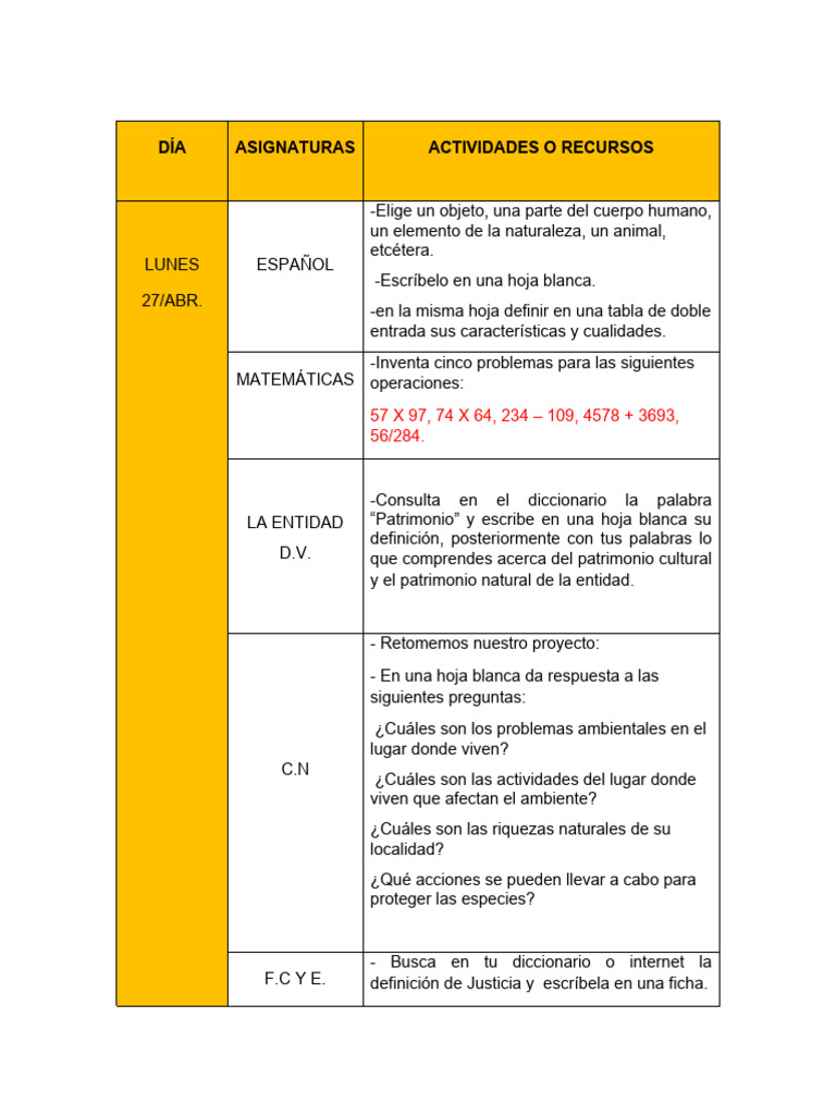 Actividades Escolares Abril 27-30 | PDF | Estudios de idiomas extranjeros