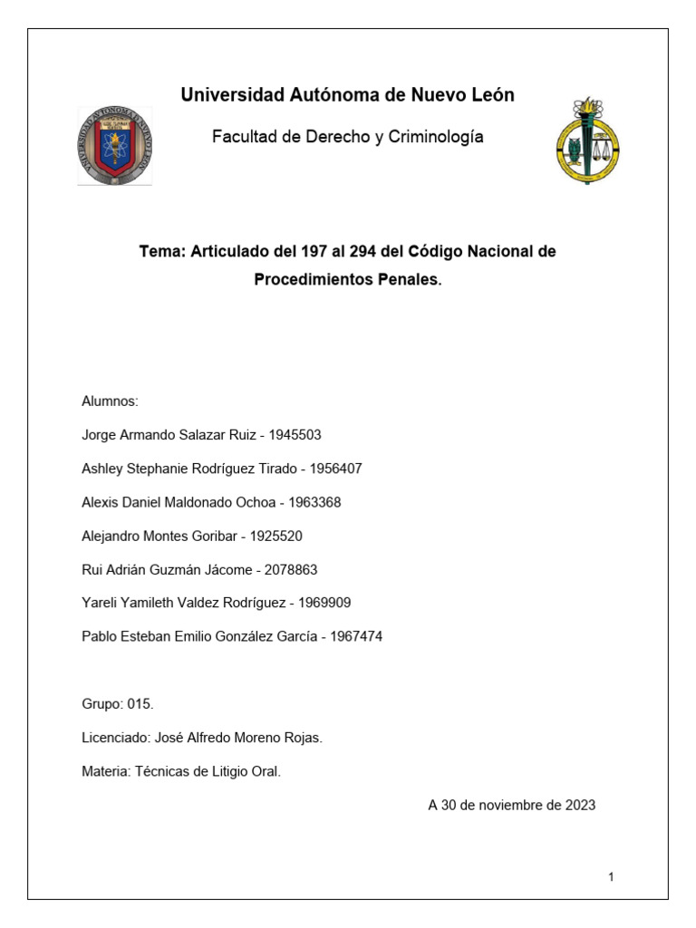 Articulado Del 197 Al 294 Del Código Nacional de Procedimientos Penales ...
