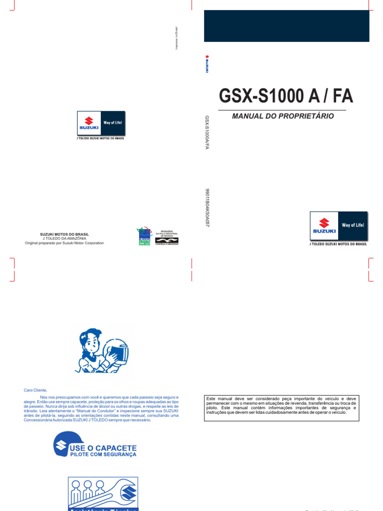 Manual Do Proprietario Suzuki GSX S1000a Fa | PDF | Motocicleta