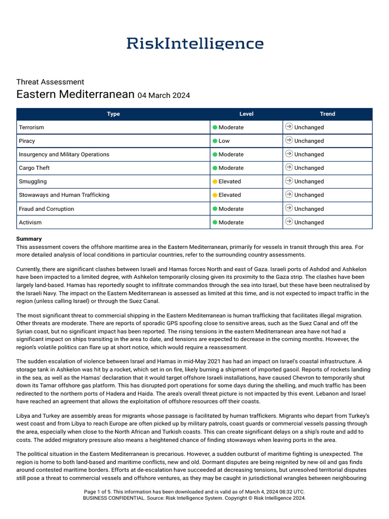 East Mediterranean Threat Assessment | PDF | Smuggling | Piracy