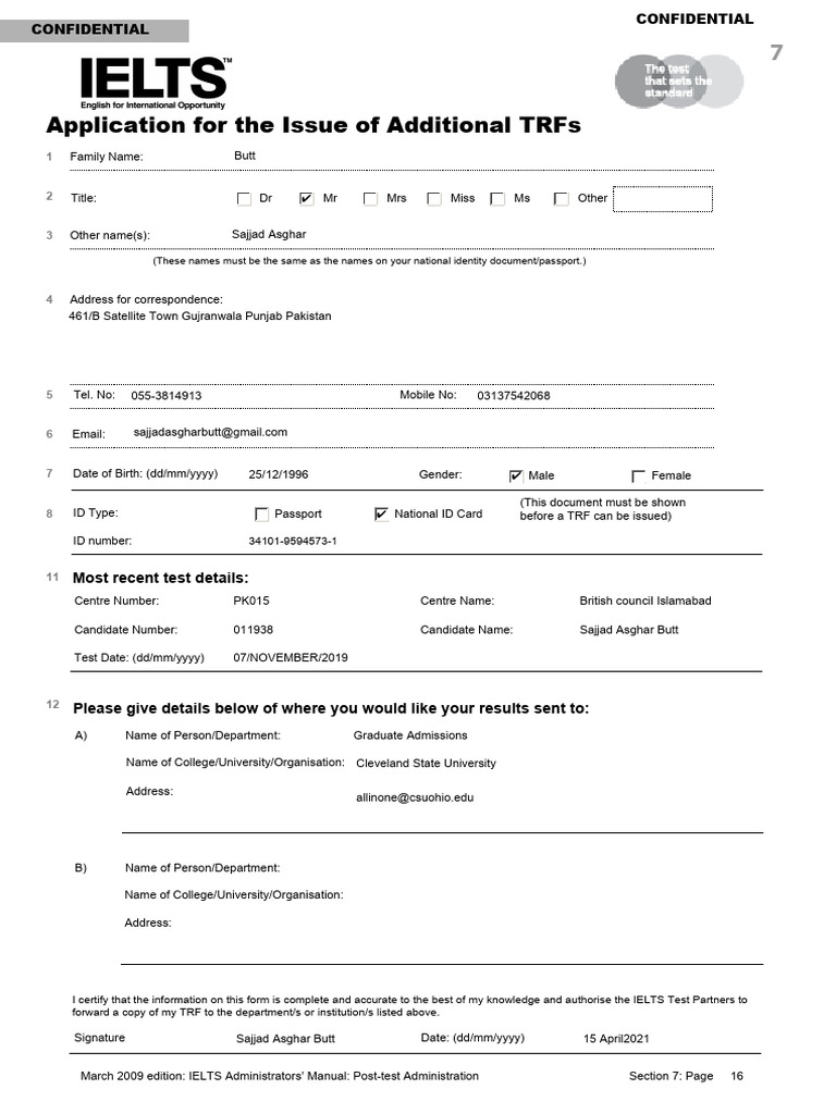 Additional - TRF - Form Filled | PDF