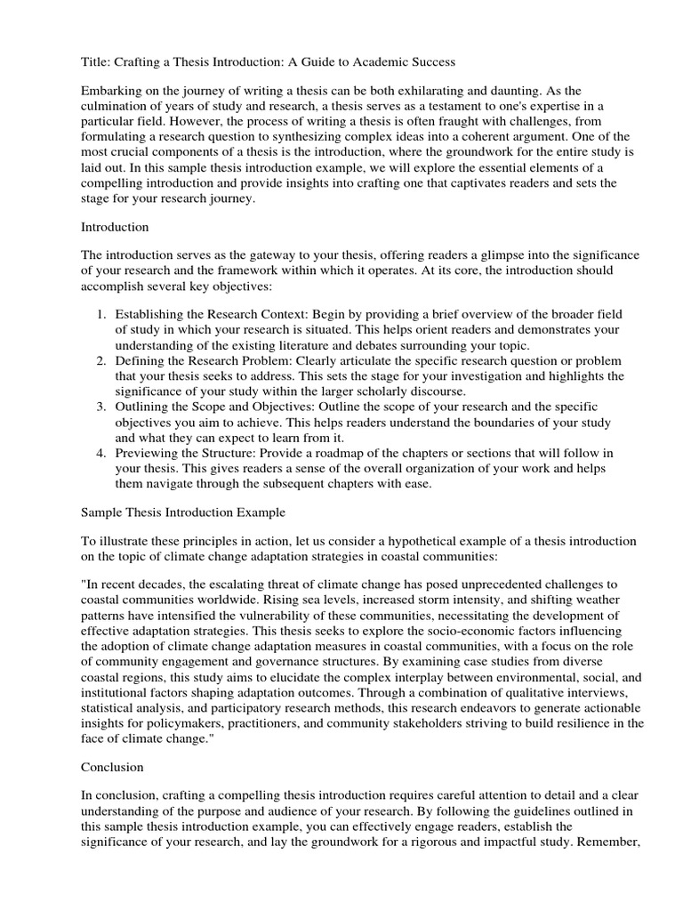 Sample Thesis Introduction Example | PDF