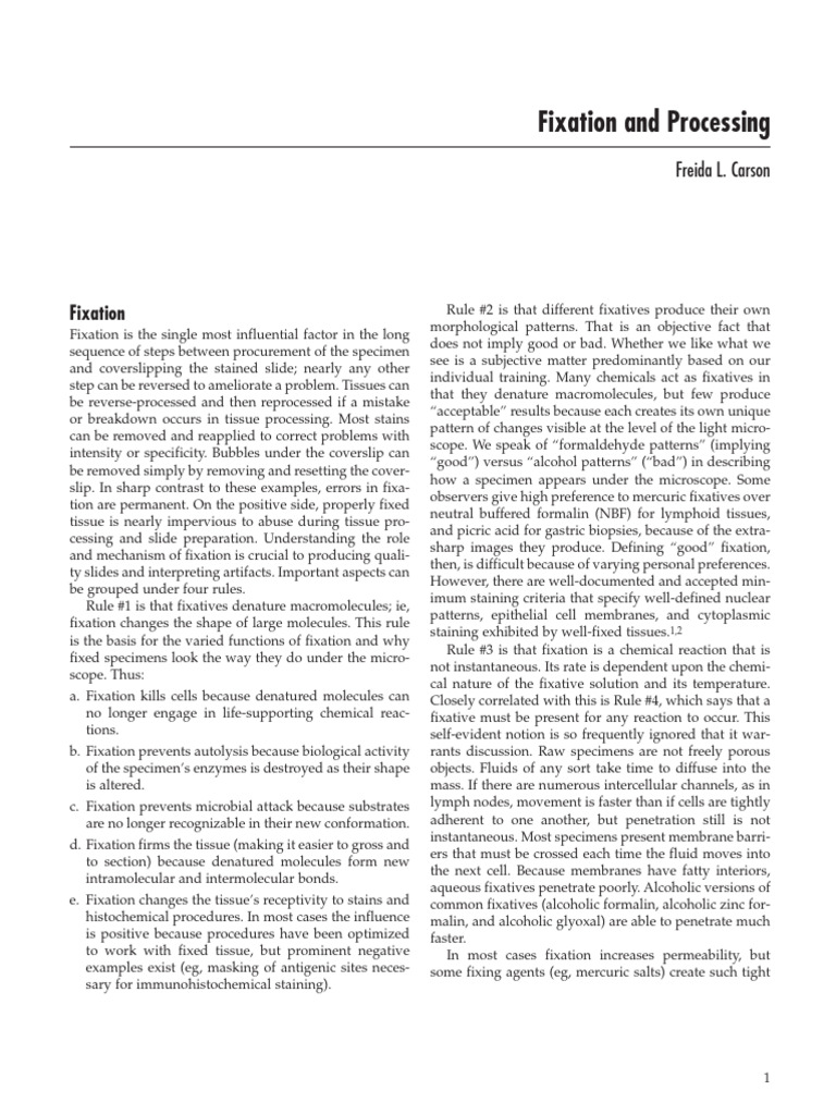 Fixation and Processing College of American Pathologists | PDF ...