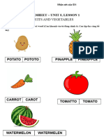 Fruits and Vegetables: Worksheet - Unit 5, Lesson 1