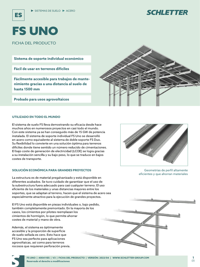 Sistema de Suelo FS Uno Schletter | PDF | Fundación (Ingeniería) | Acero