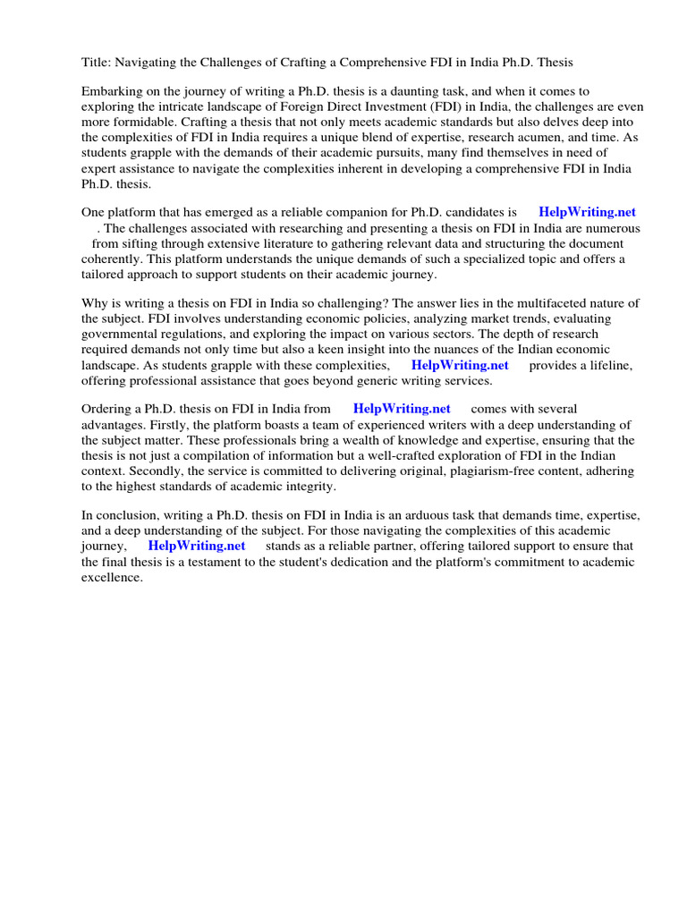 Fdi in India Phd. Thesis PDF Foreign Direct Investment Investing