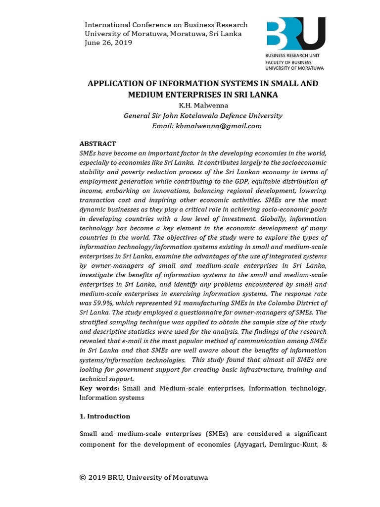 Application of Information Systems in Small and Medium Enterprises in ...