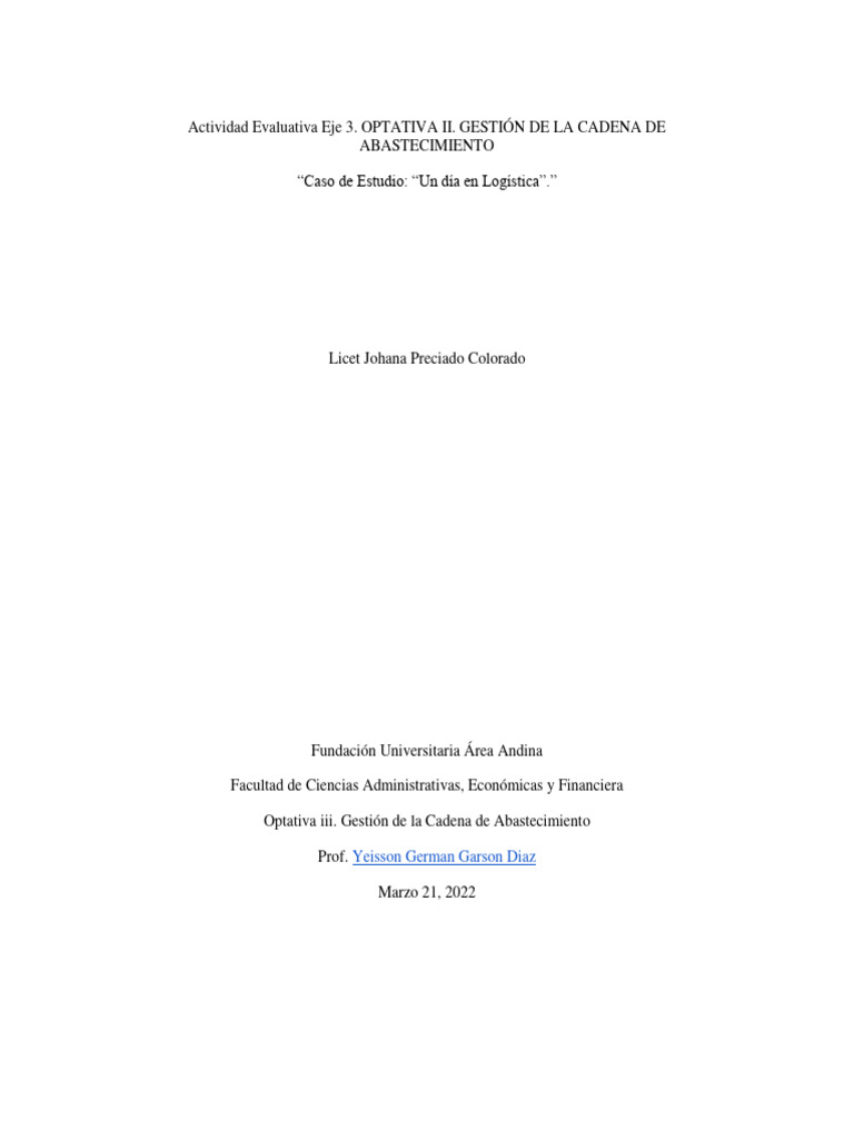 Cadena de Abastecimiento Eje 3 | PDF | Logística | Gestión de la cadena ...