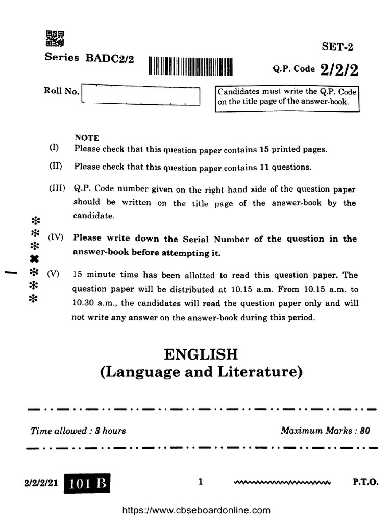 Cbse class 10 english language and literature badc2 2 set 2 2024 pdf