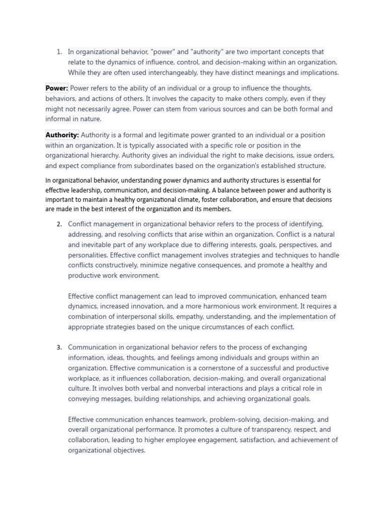 Organizational Behavior Key Concepts | PDF | Power (Social And ...