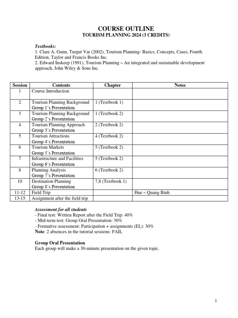 Course outline tourism planning 2024 k62 pdf