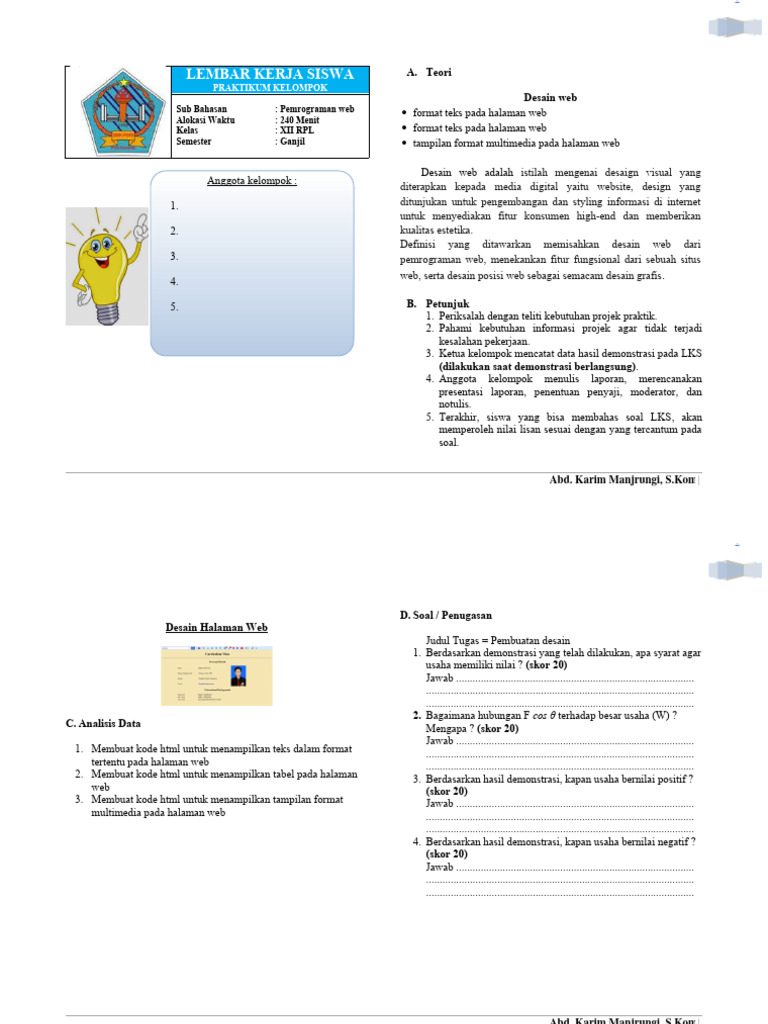 Praktikum Desain Web Kelas XII RPL | PDF | Seni