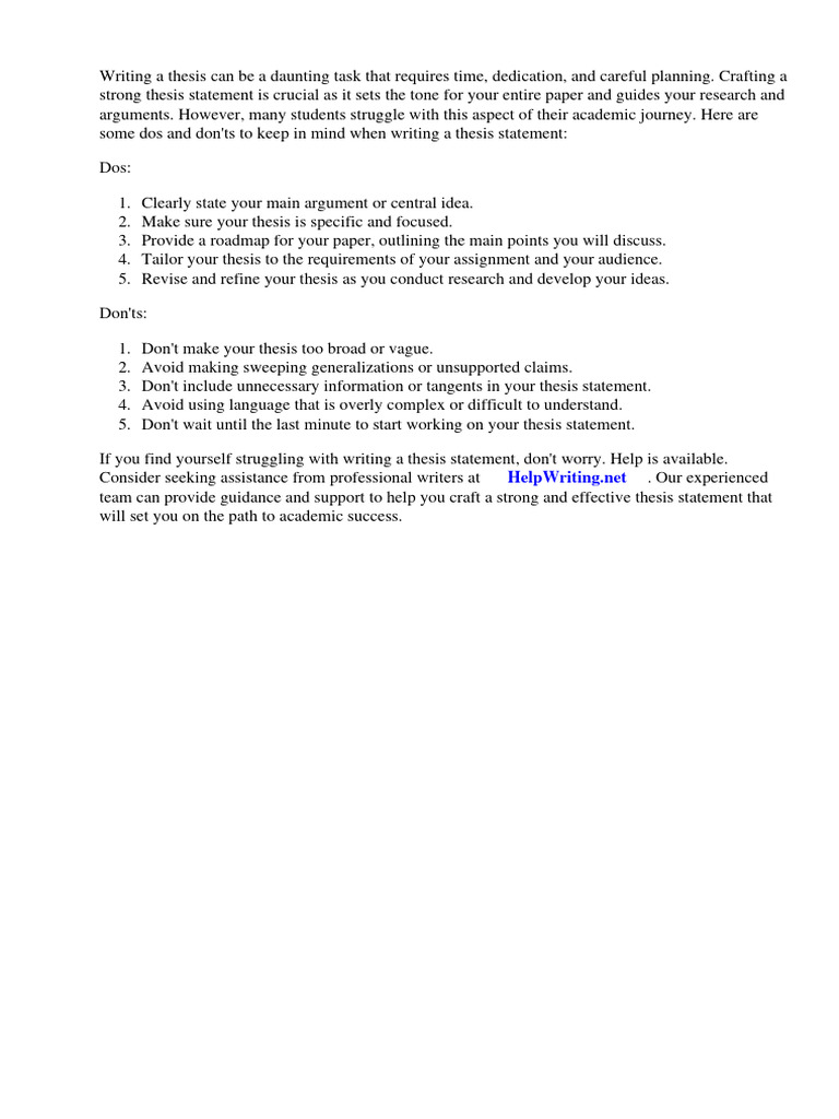 Dos And Donts Of Writing A Thesis Statement Pdf Essays Thesis