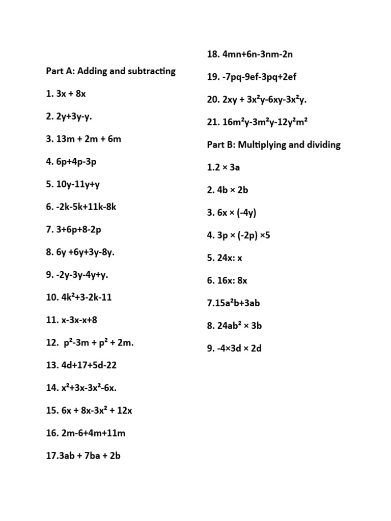 Algebraic Operations: Add, Subtract, Multiply, Divide | PDF | Teaching ...