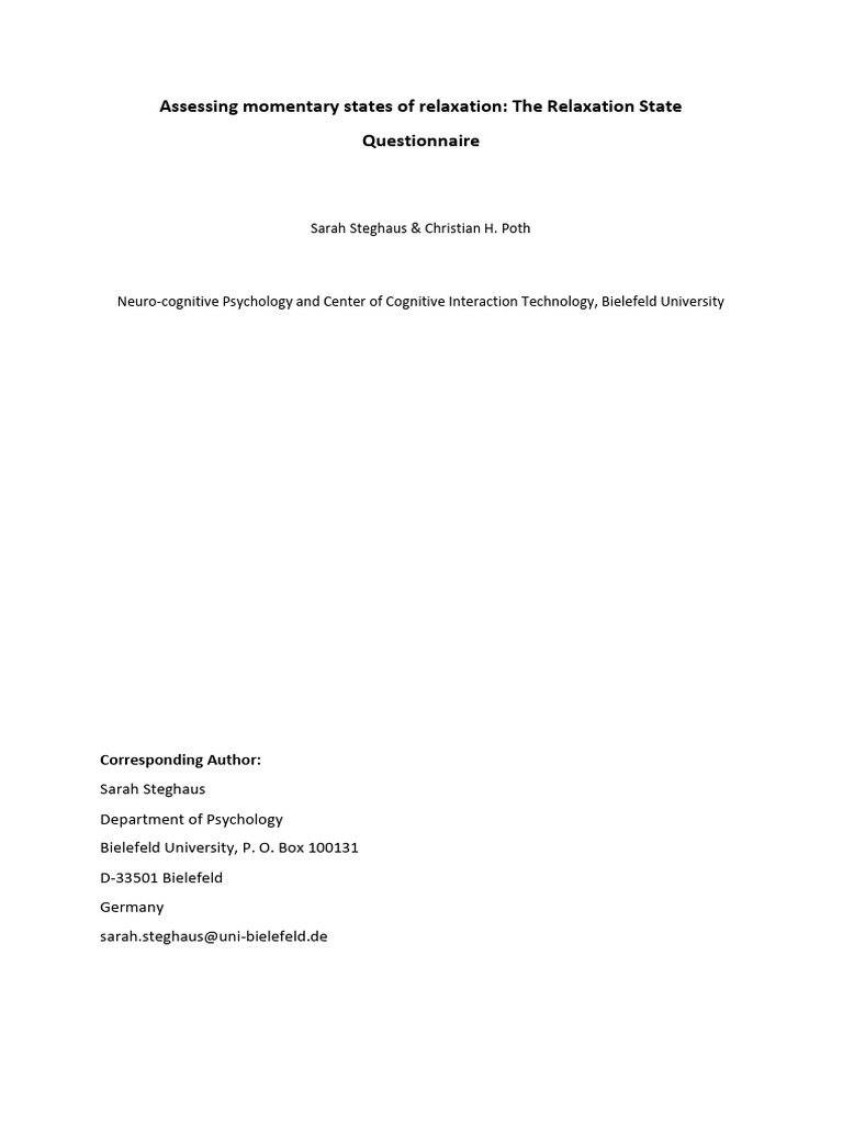Development of the Relaxation State Questionnaire | PDF | Relaxation ...