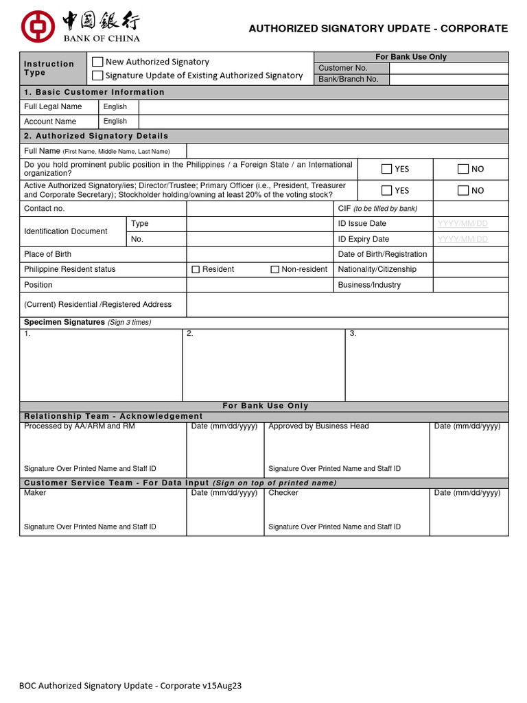 Corporate Authorized Signatory Update | PDF | Identity Document ...