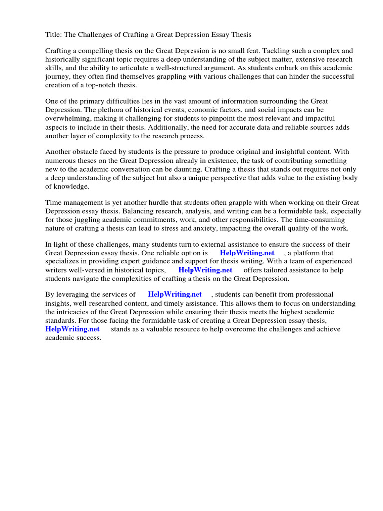 What Is Great Depression Essay