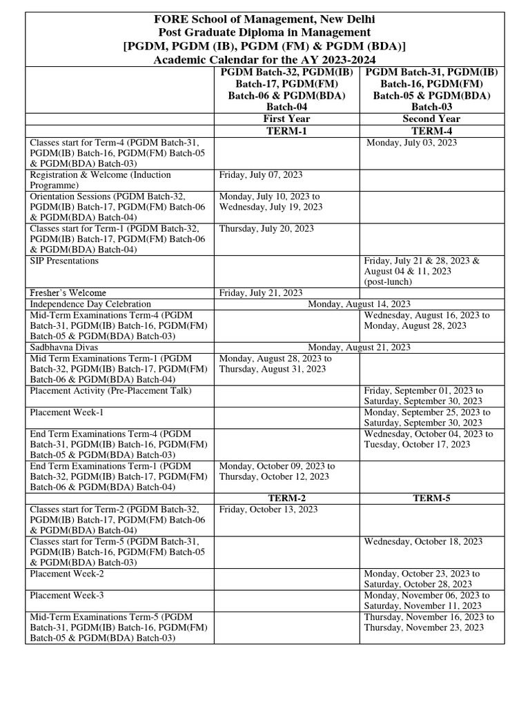 Academic Calendar For AY 2023-24 | PDF