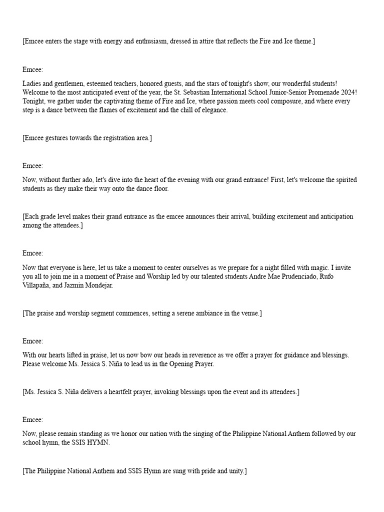 JS Promenade 2024 Emcee Script | PDF | Prom