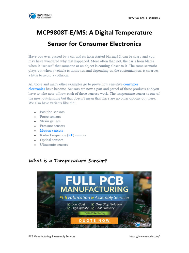 MCP9808T-E/MS Temperature Sensor Overview | PDF | Sensor | Computer ...