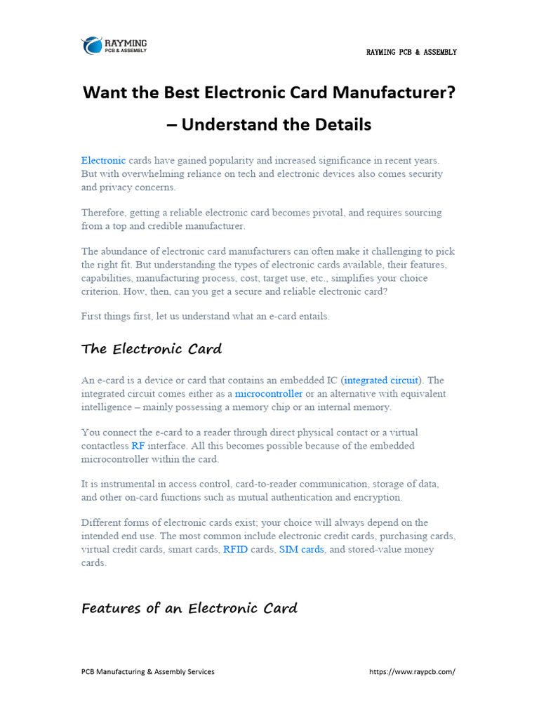 Electronic Card Manufacturing Guide | PDF