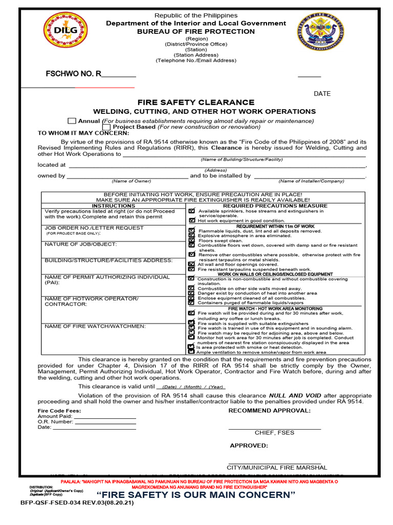 Fire Safety Clearance for Hot Works | PDF | Fire Safety | Fires