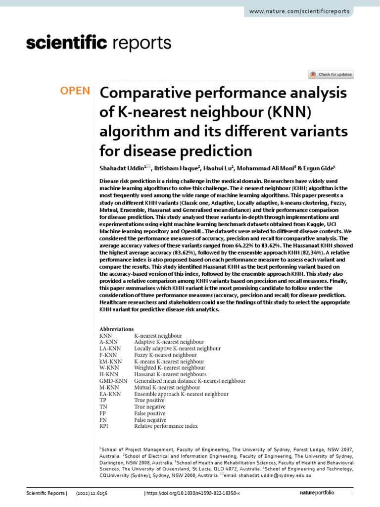 Comparative Performance Analysis of K Nearest Neighbour (KNN) Algorithm ...
