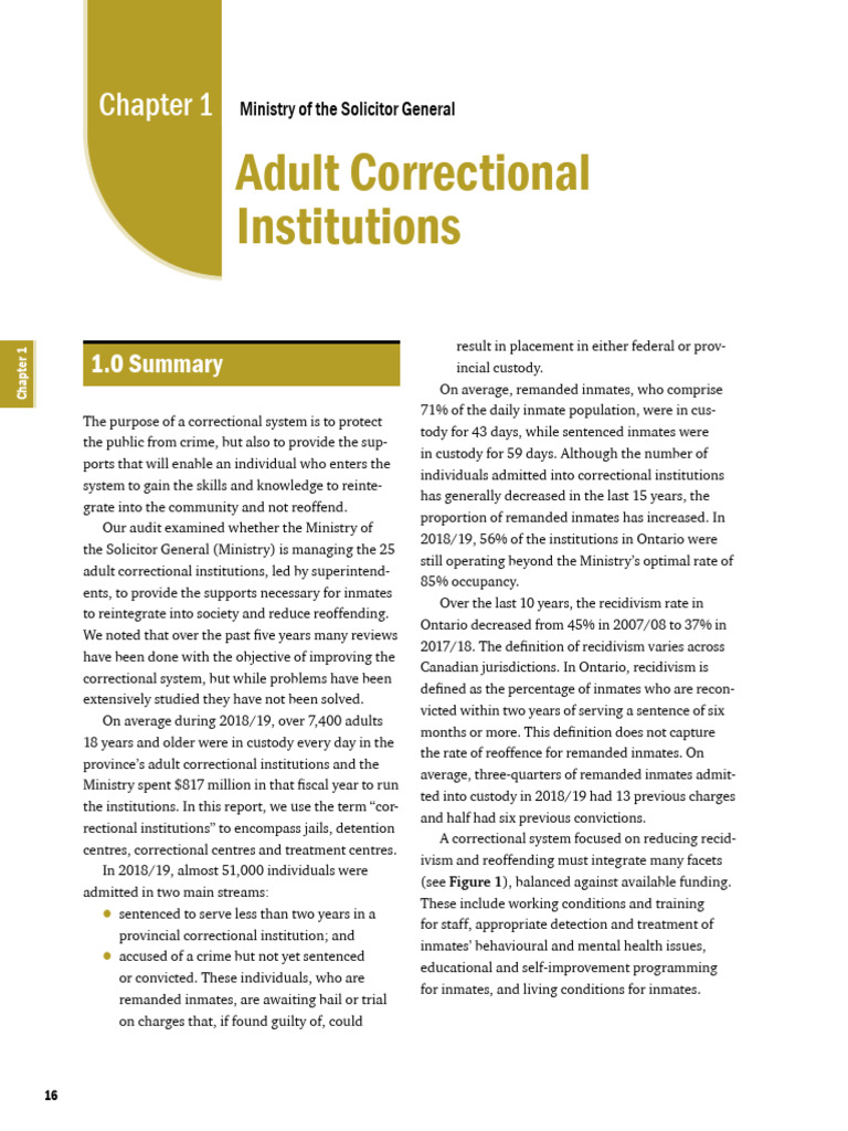 Ministry of The Solicitor General Adult Correctional Institutions