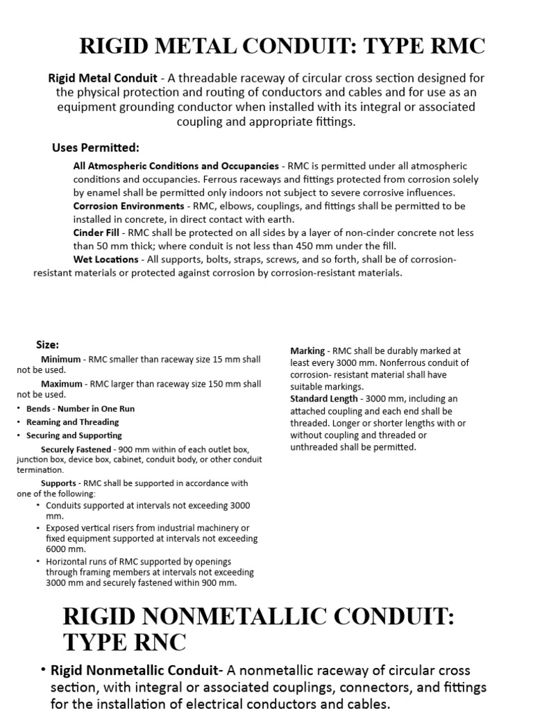 Rigid Metal Conduit (RMC) Overview | PDF